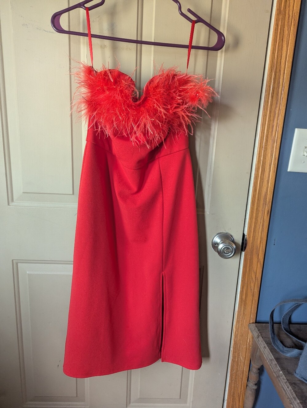 Red Feather-Trim Midi Dress - Women